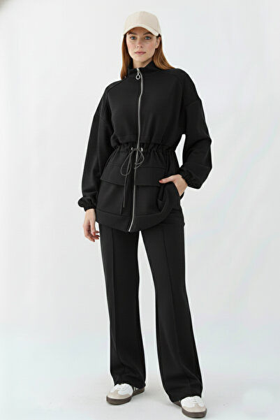 benguen Waist Gathered Scuba Suit N5404 Black