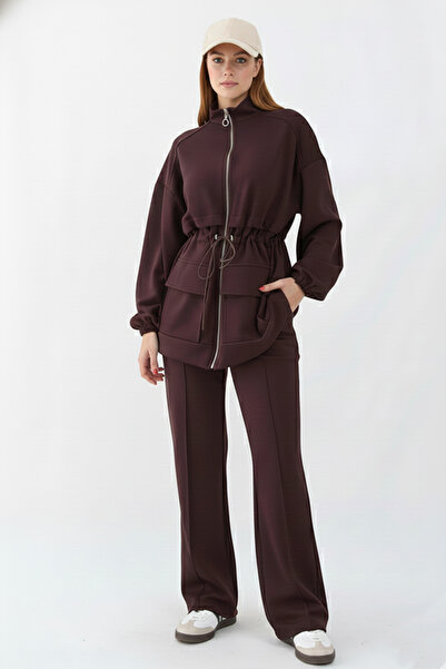benguen Waist-Tied Scuba Suit N5404 Brown