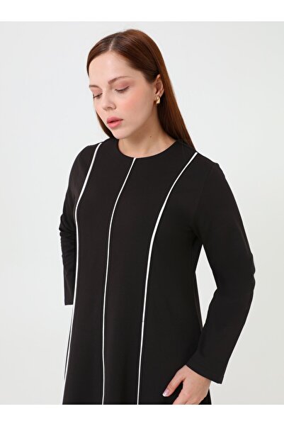 ALİA Striped Detail Long Dress Plus Size - Black -