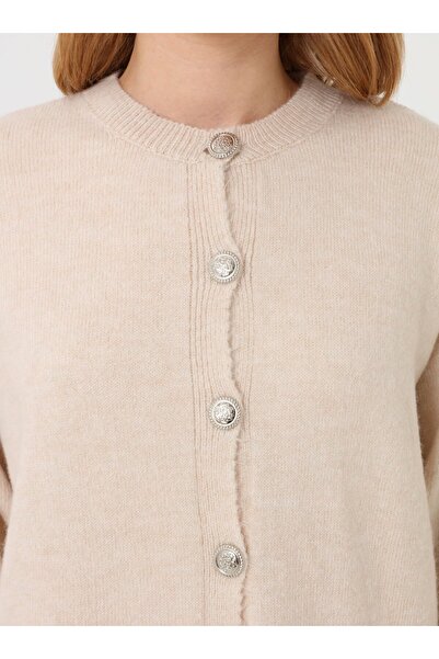 Benin Πλεκτή ζακέτα με λεπτομέρεια με κουμπιά και μανίκια μπαλόνι - Χρώμα πέτρας -