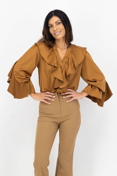 Kings & Clowns Camasa dama office cu maneca lunga si volane Maro
