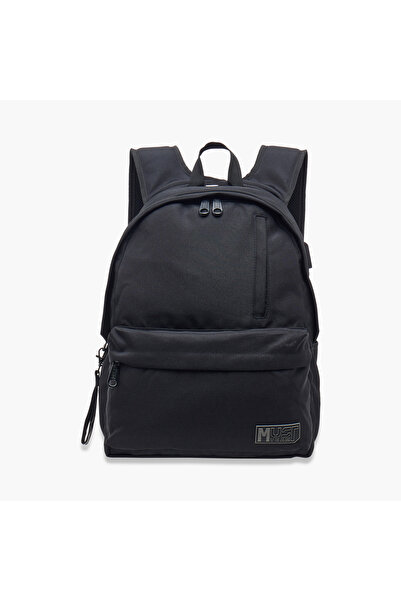 MUST Logo Applique Backpack with Adjustable Straps and Zip Closure - 32x19x42 cms
