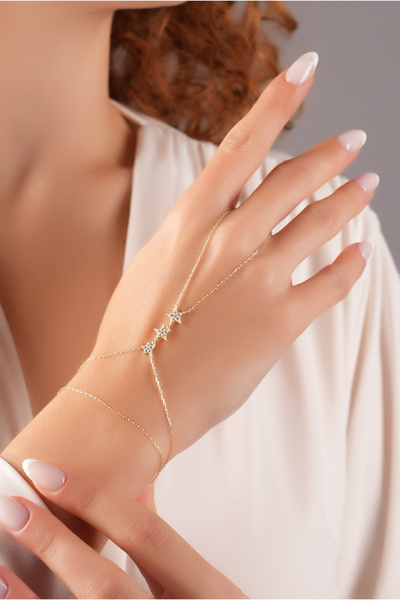 Lia Berto 925 Ayar Gümüş Altın Kaplama 3'lü Yıldız Şahmeran Bileklik