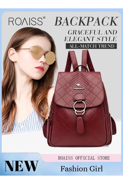 ROAISS حقيبة ظهر نسائية جديدة بسيطة تناسب جميع الأذواق حقيبة مدرسية أنيقة للس...
