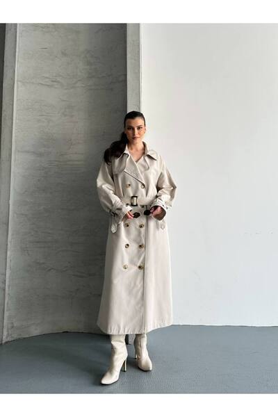Safari Oversize Uzun Kuşaklı Trençkot