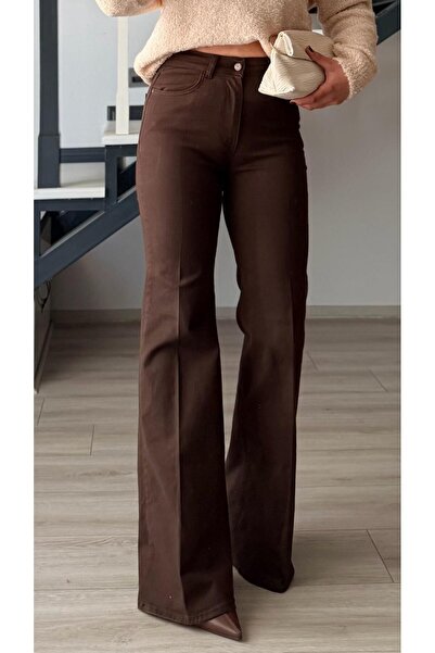 Oslove Coffee Stretch Fabric Flared jean