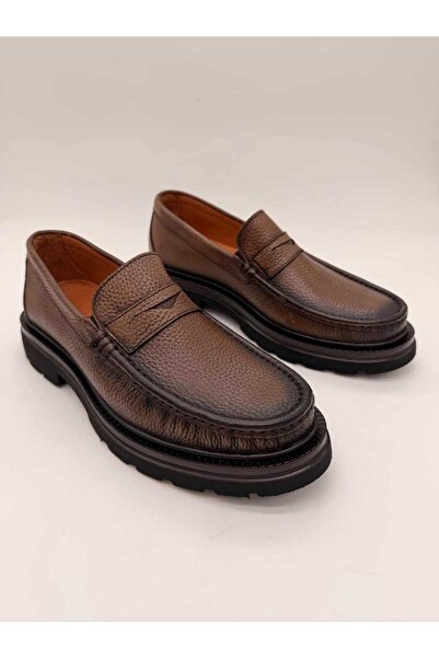 Style Kardeşler Outlet Hakiki Deri Penny Loafer Kalın Taban Ayakkabı