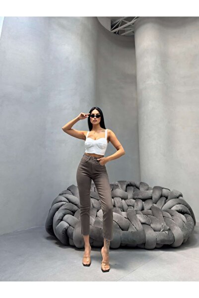 KENE JEANS Women's High Waist Linen Pants with Cut-Out Detail and Tapered Legs