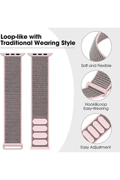 lnkoo BlackPro Kids Apple Watch Soft Nylon Loop Band, Ventilated, Compatible with Series 1–7/SE (38–45