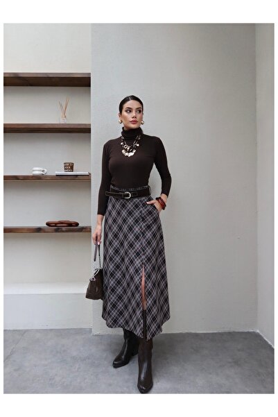 ESRAHELVACI Belted Plaid Long Skirt