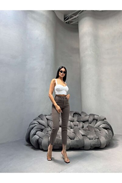 KENE JEANS Women's High Waist Linen Pants with Cut-Out Detail and Tapered Legs