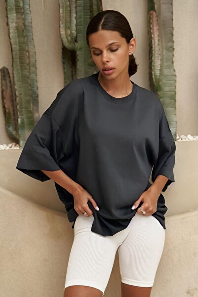 YAKAMEL Tricou de damă oversize din bumbac pieptănat cu 3 fire