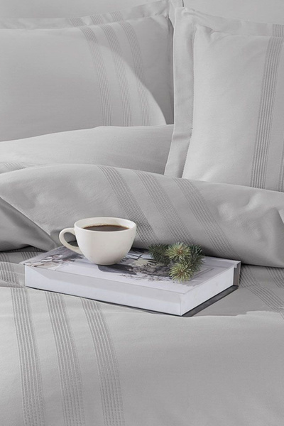 Clasy Melkor Light Gray Double 100% Cotton Duvet Cover Set