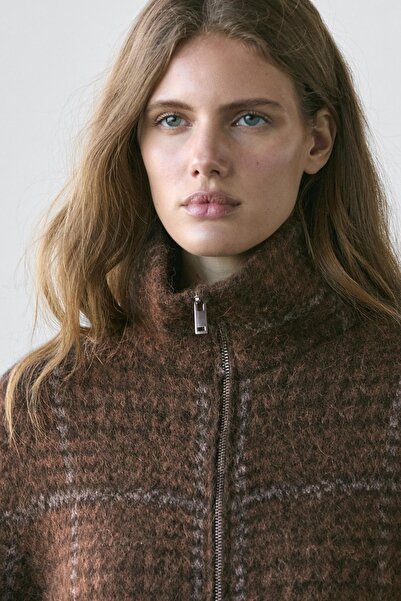 Massimo Dutti Alpaka Yünlü Ekose Örgü Ceket