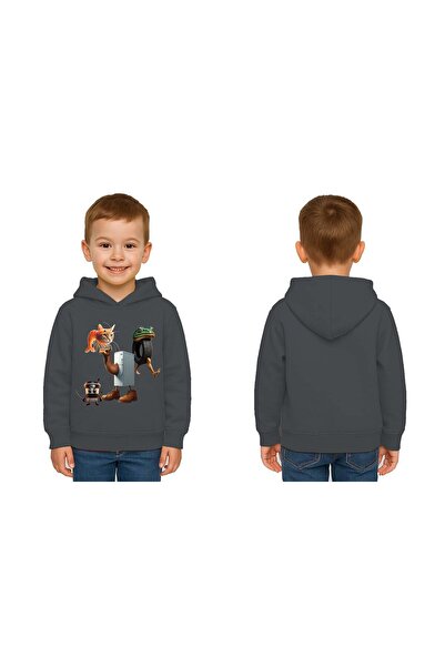 SEDİRLİ Unisex Brainrot cu imprimeu pentru copii Swae tricou cu glugă 3 fire cu borduri