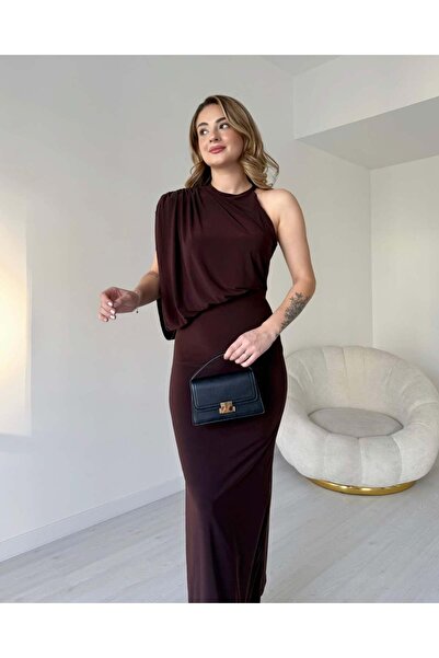 tiamoda Tek Omuz Drapeli Sandy Elbise