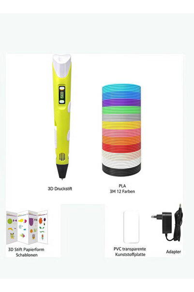 Generic Children's 3D printing pen, 3D pen with display, adjustable temperature and speed,Yellow