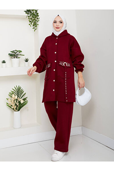 Esre Store 930 - طقم حجاب من ثلاث خيوط قماشية مكون من قطعتين باللون الأحمر ال...