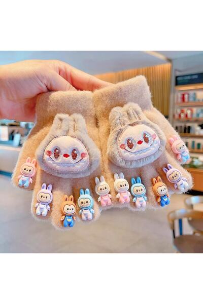 NO BRAND Labubu children's gloves, warm, brown, suitable for children aged 3-...