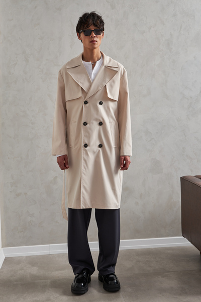 HYMAN Men's Double-Breasted Collar Oversized Trench Coat