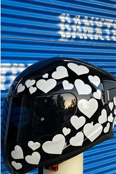 Banxtre Kask-Motor-Araba için Beyaz Kalpli Sticker Etiket Seti