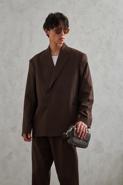 HYMAN Men's Oversize Comfortable Fit Double Breasted Suit