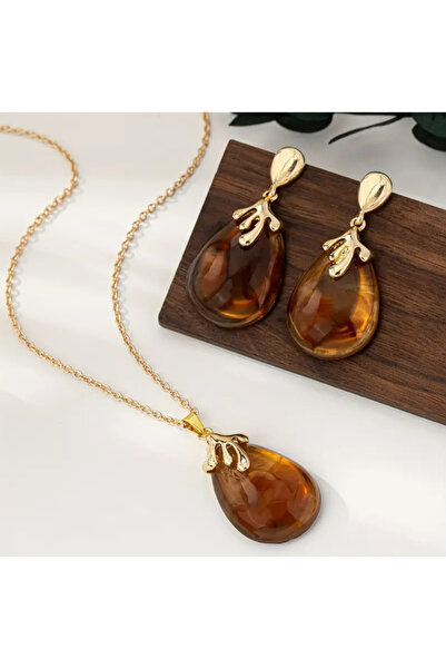 set.up Damla Model Amber Necklace Earring Set
