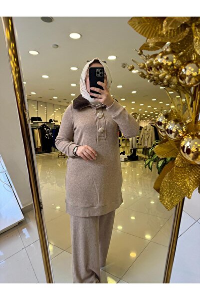 FUAT GÜRSEN YENİ FUAT GÜRŞEN KADIN BROŞÜR DETAYLI YAKASI KÜRKLÜ TUNİK 2334