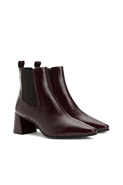 Dıvarese Bordo Topuklu Kadın Deri Bot