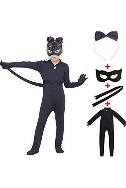 Arabest Kids Four Piece Cat Suit with Mask and Superhero Girl Cosplay Bodysui...