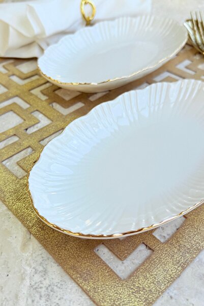porselenden Aura Gold 2-Piece 20 cm Premium Porcelain Small Size Boat Breakfast Mezelik Presentation Serving Set