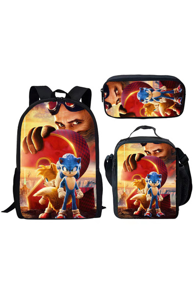 NO BRAND Sonic school bag set, three pieces, multiple colors, for ages 7-18, S-1