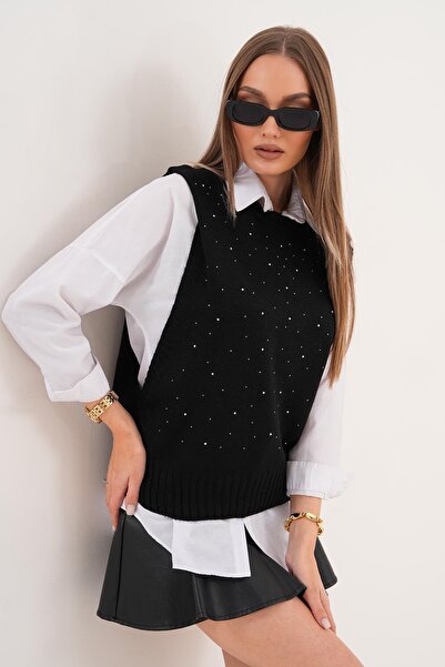 ŞİMAL Women's Stone Embroidery Detailed Knitwear Knitted Sweater 255167 -