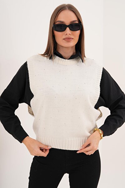 ŞİMAL Women's Stone Embroidery Detailed Knitwear Knitted Sweater 255167 -