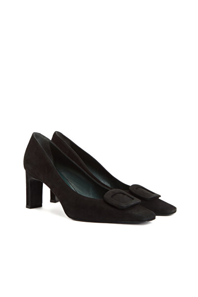 George Hogg Siyah Toka Detaylı Kadın Süet Topuklu Ayakkabı