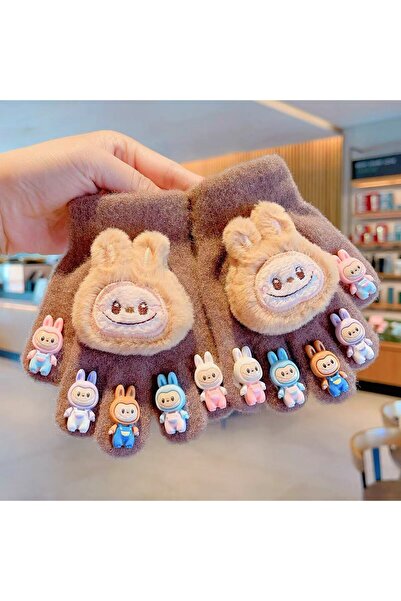 NO BRAND Labubu children's gloves, warm, dark brown, suitable for children ag...