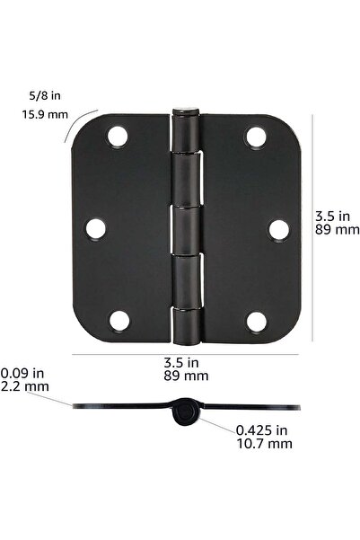 Amazon basics Rounded 3.5 Inch x 3.5 Inch Door Hinges, 18 Pack, Matte Black