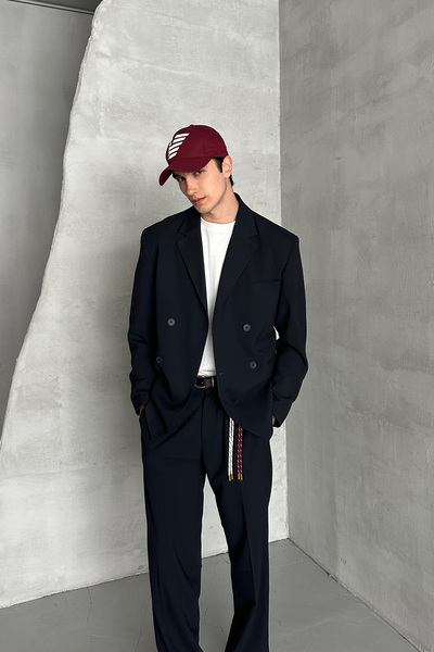 HYMAN Men's Oversize Comfortable Fit Double Breasted Suit