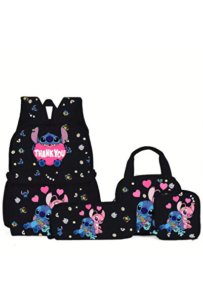 NO BRAND حقيبة ظهر ستيتش للطلاب، مجموعة من 3 قطع، أسود