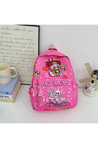 NO BRAND حقيبة ظهر لابوبو للأطفال، سعة كبيرة، 25×9×32 سم، وردي وردي