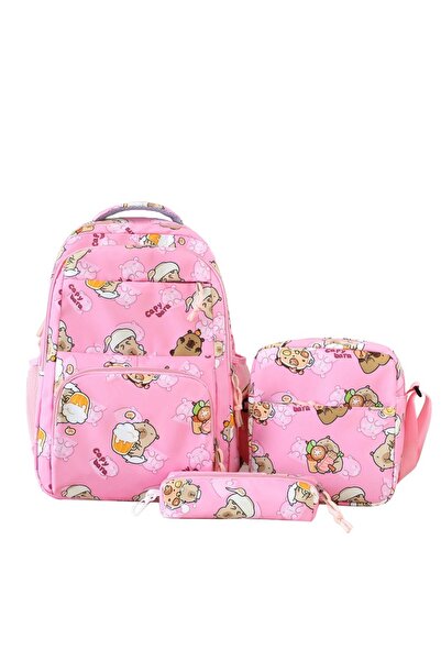 NO BRAND مجموعة حقيبة كتف للأطفال، كابيبارا، وردي