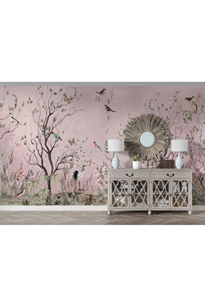 Özel Duvarlar Vintage Ağaçlar Yapraklar ve Hayvanlar Özel Tasarım Duvar Kağıdı