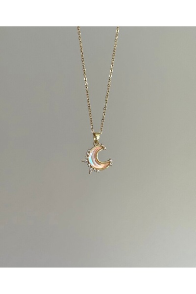 Ephyra قلادة هلال القمر من الفولاذ بلون ذهبي