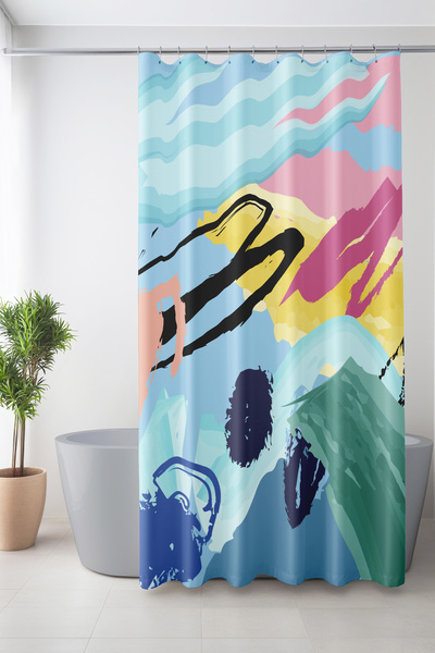 Moud's ستارة حمام، ستارة دش منقوشة من فرشاة الفن 1، ستارة حوض استحمام، مع حلق...