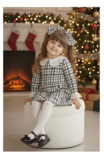 Tinypeople Girls Tweed Dress Children's Christmas Dress Children's Fishtail Collar Dress Winter Dress