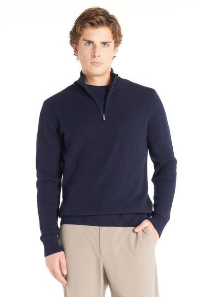 Ted Baker LACİVERT YÜNLÜ FERMUARLI YÜKSEK YAKA KAZAK