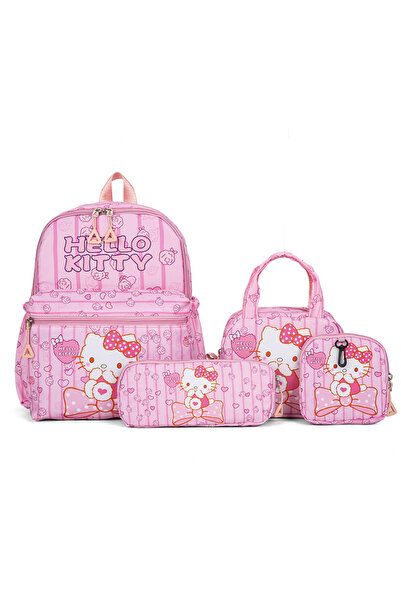 NO BRAND Hello Kitty Children's Backpack, 4-Piece Set, 26x12x34cm, Light Pink