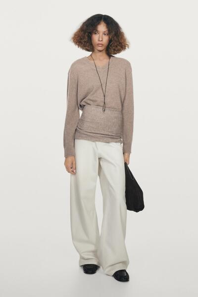 Massimo Dutti Dirseği yamalı V yaka triko kazak