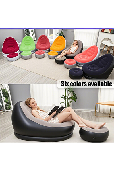 Generic Foldable inflatable sofa footrest with plush coating - Home lazy chair, outdoor portable sofa