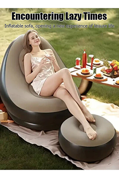 Generic Foldable inflatable sofa footrest with plush coating - Home lazy chair, outdoor portable sofa